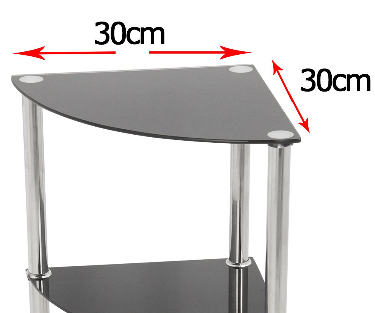 mahara 4 Tier Chrome Effect Black Corner Glass Shelving Unit - Tempered Safety Glass Shelves Max 5kg - Storage Unit W41cm x D30cm x H86.5cm