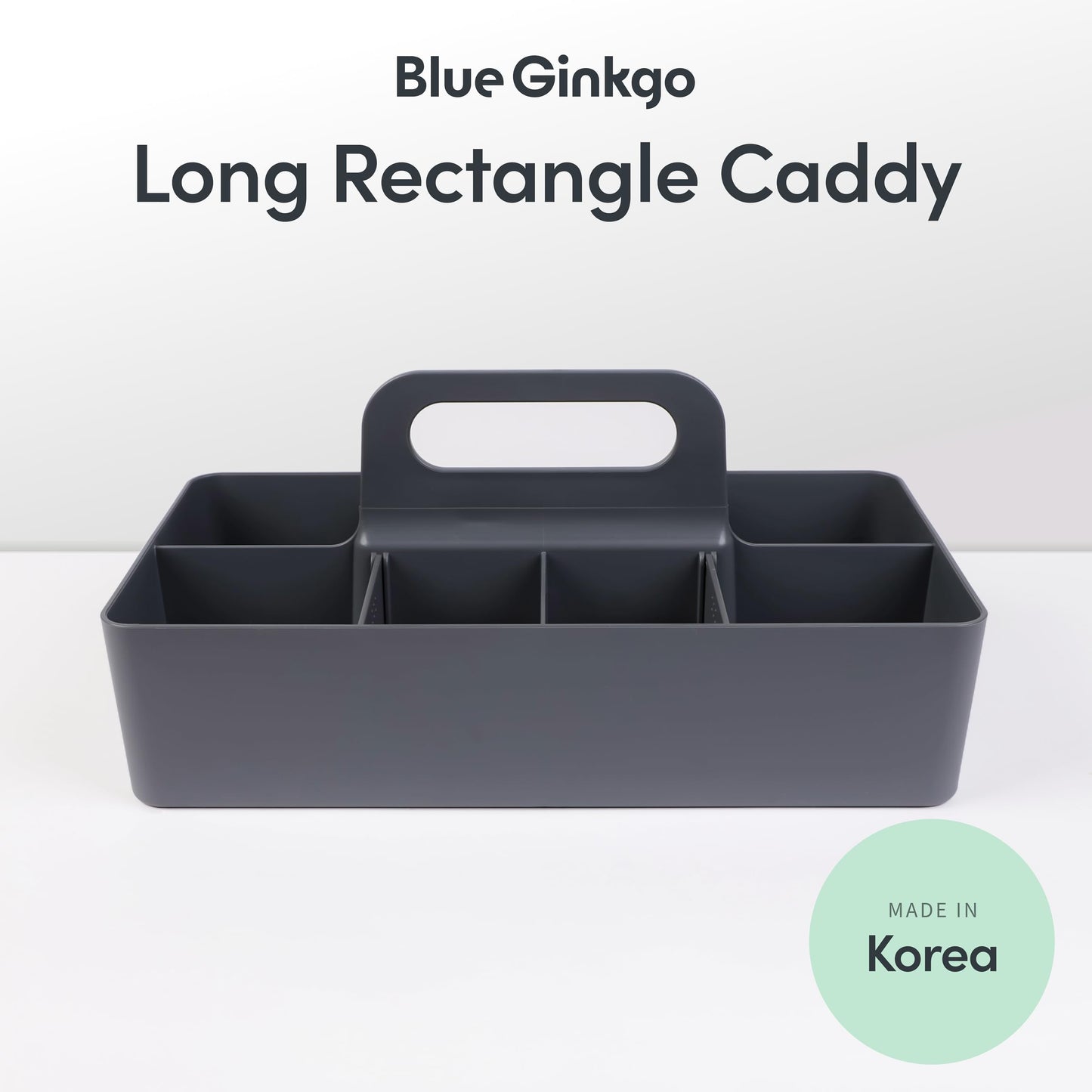 BLUE GINKGO Stackable Organizer Caddy – Korean-Made Portable Tote for Bathroom, Office, Crafts, or School Supplies (Long Rectangle, Grey)