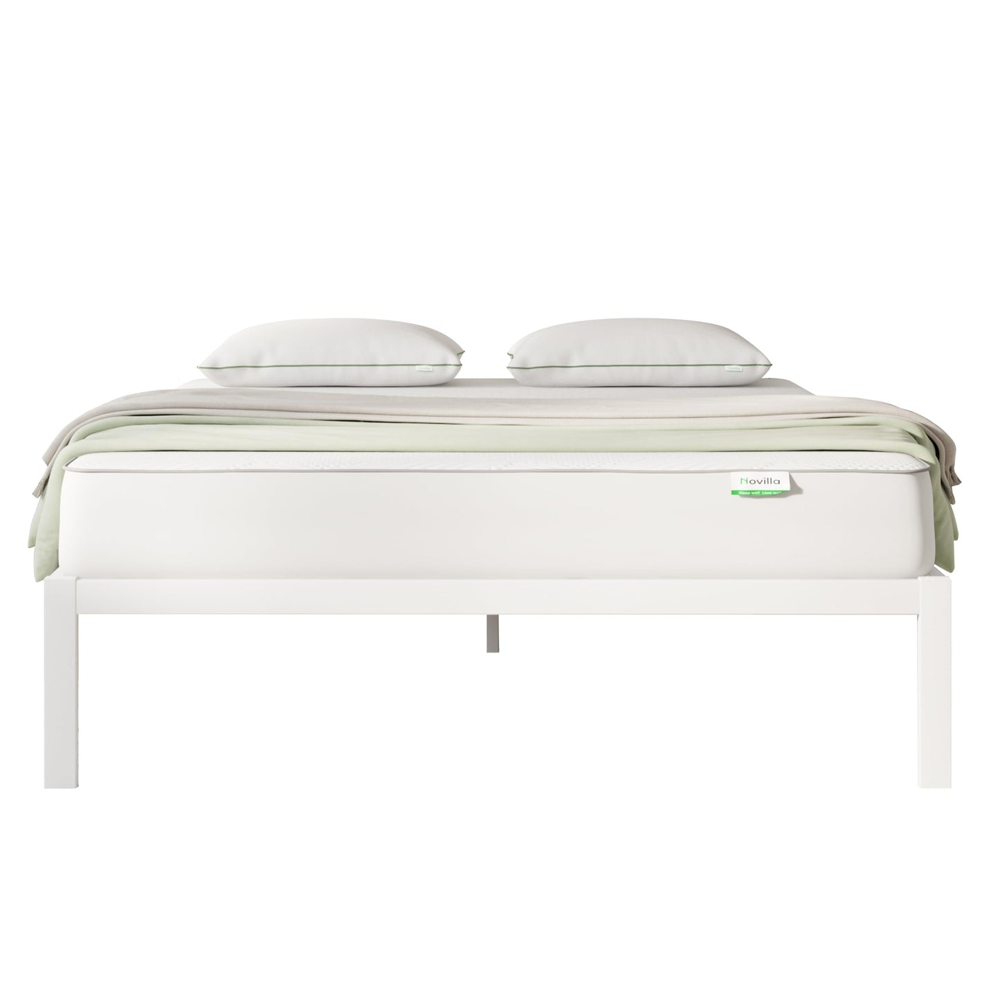 Novilla 30.5cm Metal Bed Frame, Platform Bed Frame with Noise-Cancell Design, Engineered Wood Slat Support, Solid Support Legs, Easy Assembly