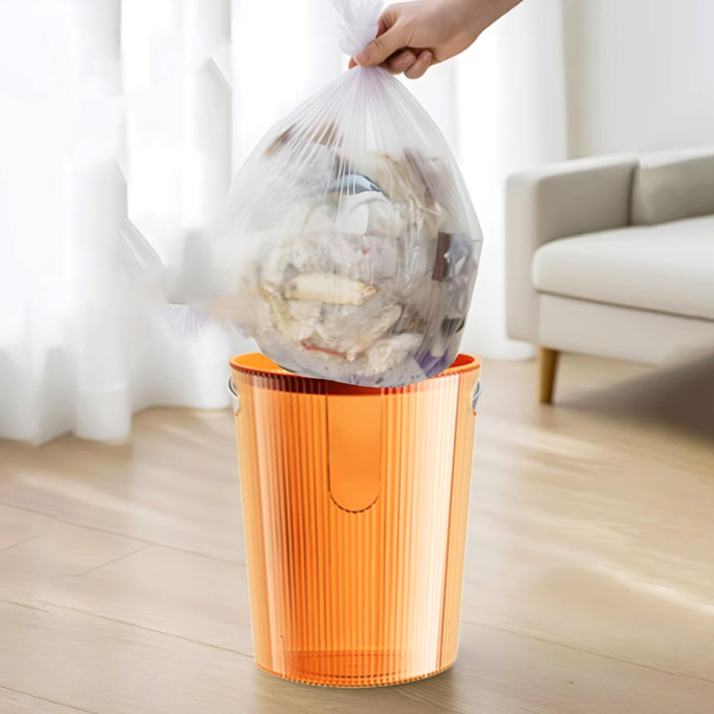 Jenngaoo Transparent Plastic Bin - 8L Round Waste Paper Basket for Kitchen, Bathroom, Office | Compact Rubbish Bin with Handles