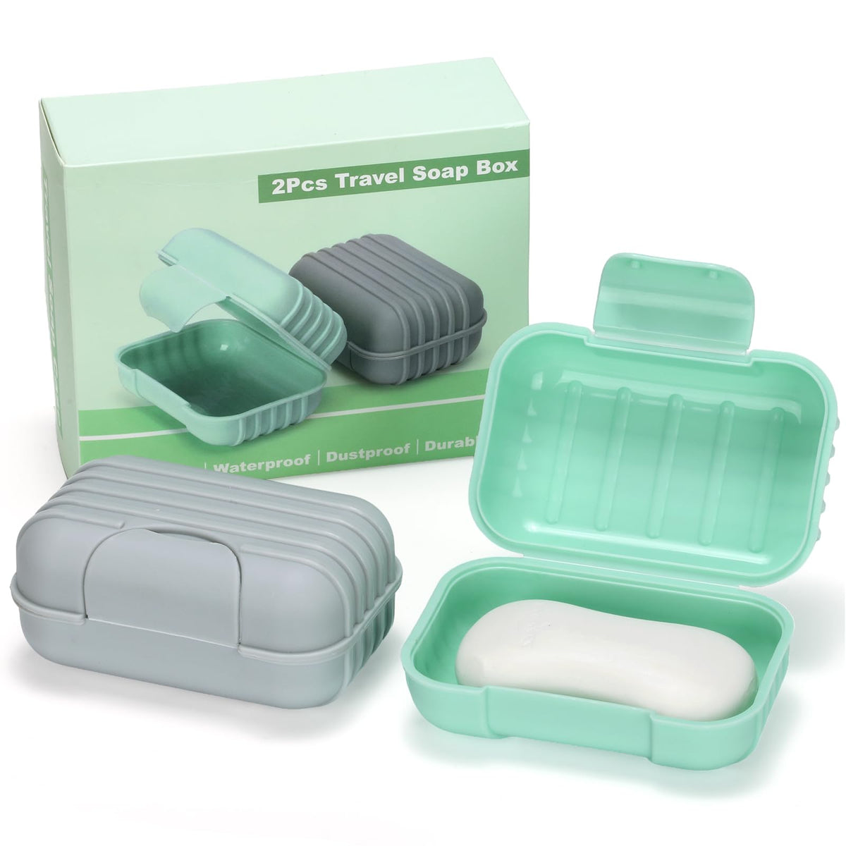 Alyvisun 2Pcs Travel Soap Dishes with for Shower Travel Outdoor, Green + Grey