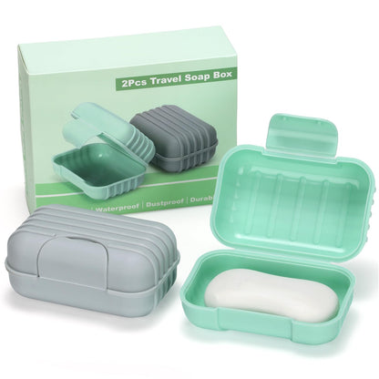 Alyvisun 2Pcs Travel Soap Dishes with for Shower Travel Outdoor, Green + Grey