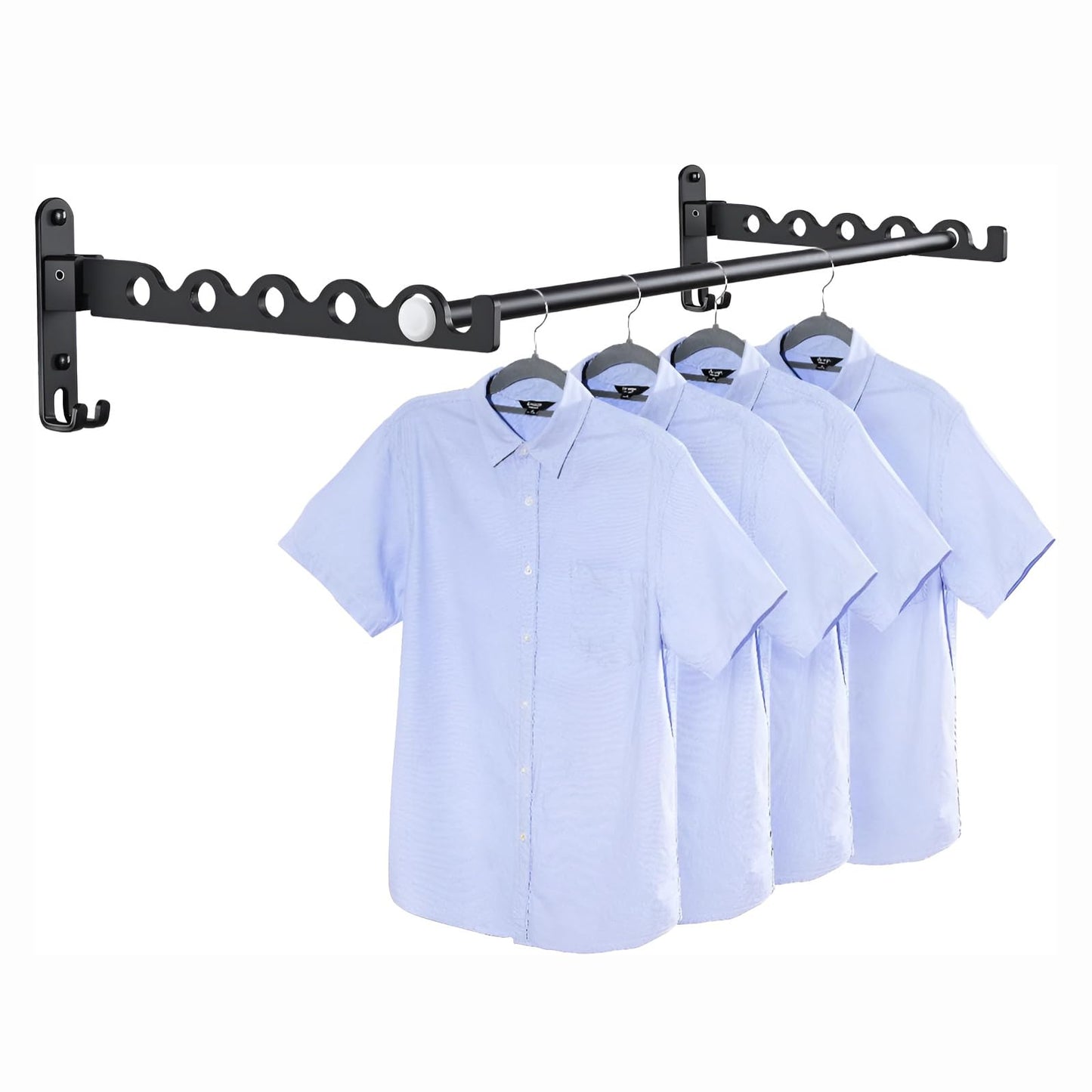 MEIJO Wall-Mounted Clothes Rack Black, Foldable Wall Mounted Clothes Rail, 90° Rotation Heavy Duty Wall Clothing Drying Rack Wall Coat Rack for