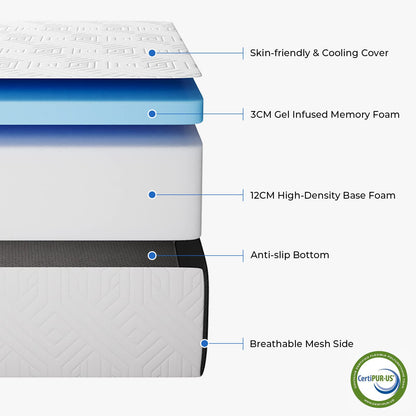 Vesgantti Foldable Mattress 15CM Small Single Folding Memory Foam Mattress