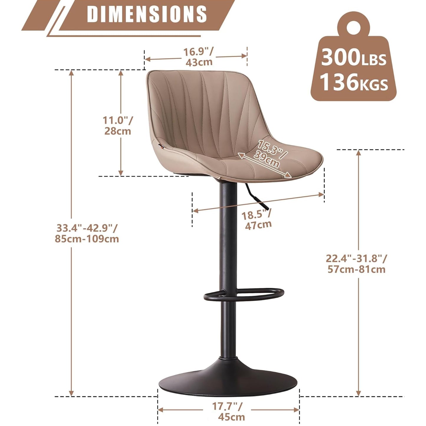 YOUNIKE Bar Stools Set of 2, Swivel Barstools with Back, Khaki