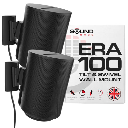 Sound bass ERA100 Wall Mount Bracket, Tilt and Swivel, Black, Twin (2pcs), Compatible with Sonos ERA 100, Effortless Installation, Includes Mounting