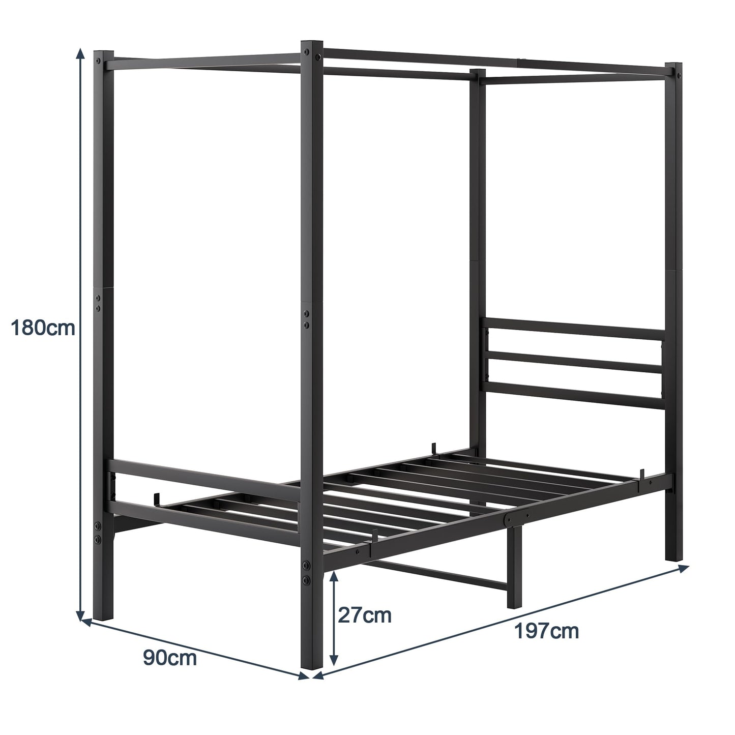 FOUBAM 3FT Single Canopy Bed Frame, Black Single Bed Frame