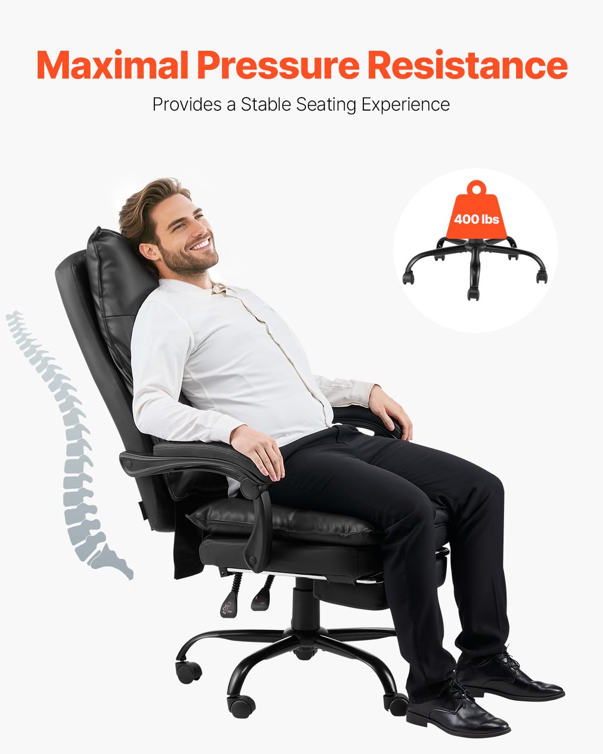 VEVOR Executive Office Chair, High Back Chair with Footrest and Lumbar Pillow, Ergonomic Desk Chair 135° Recline & Adjustable Height