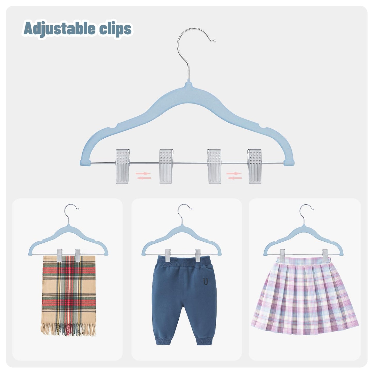ManGotree 11.8'' Baby Velvet Hangers with Movable Clips 16 Pack Blue