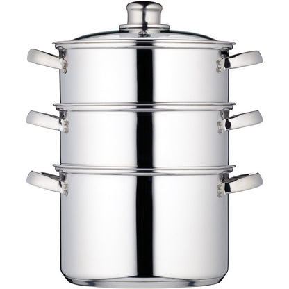 KitchenCraft 3 Tier Food Steamer Pan/Stock Pot in Gift Box, Induction Safe, Stainless Steel, 20 cm, Silver