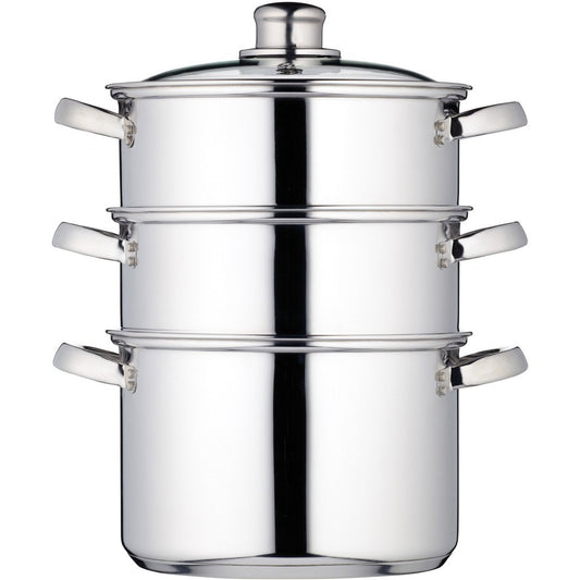 KitchenCraft 3 Tier Food Steamer Pan/Stock Pot in Gift Box, Induction Safe, Stainless Steel, 20 cm, Silver