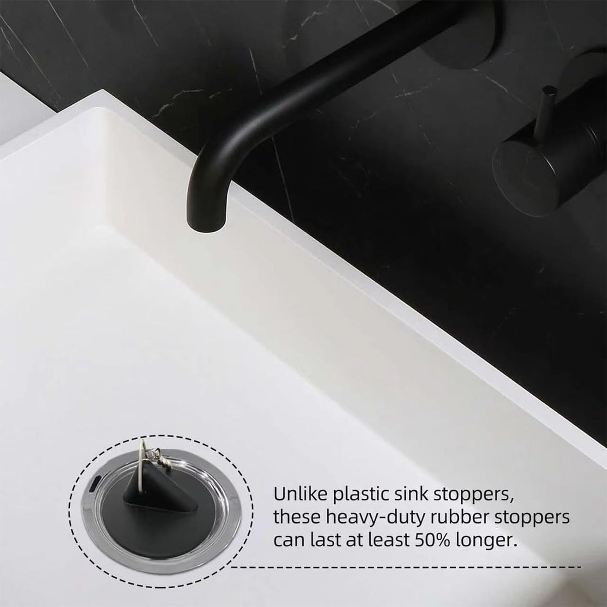 ZIOYANE 2Pcs Drain Plugs, Black Siliconewith Triangle Hook & Bead Chain Sink and Bath Plug for Washbasin Bathtub Bathroom Floor Drain
