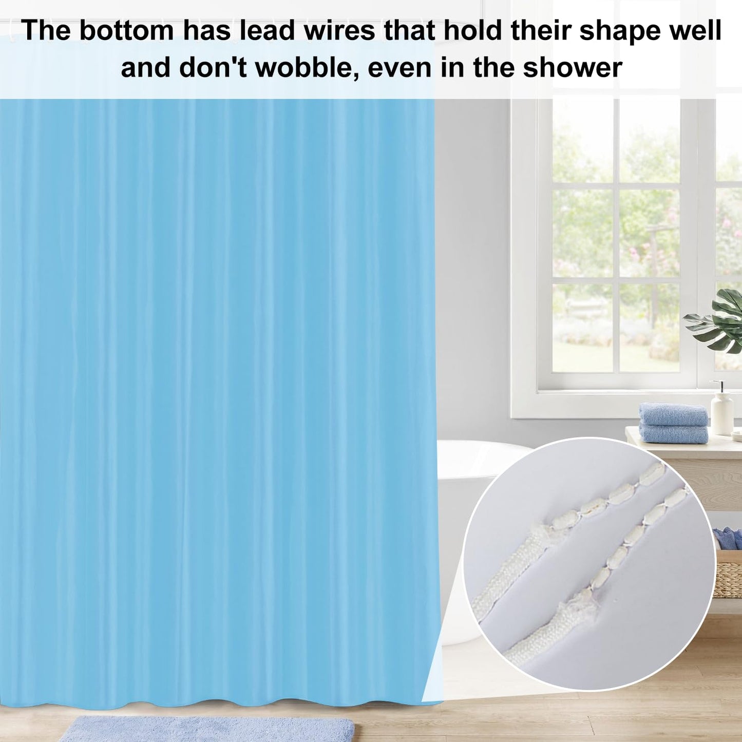 LUKDUNG 200 x 200 cm Polyester Textile Shower Curtain Anti-Mould for Bathroom, Curtain for Bathtub Shower Made of Fabric Waterproof Washable Shower