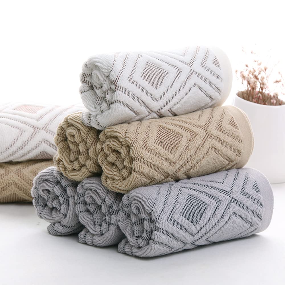 Pidada Hand Towels Set of 4 Diamond Pattern 100% Cotton Absorbent Soft Decorative Towel for Bathroom Beige Brown
