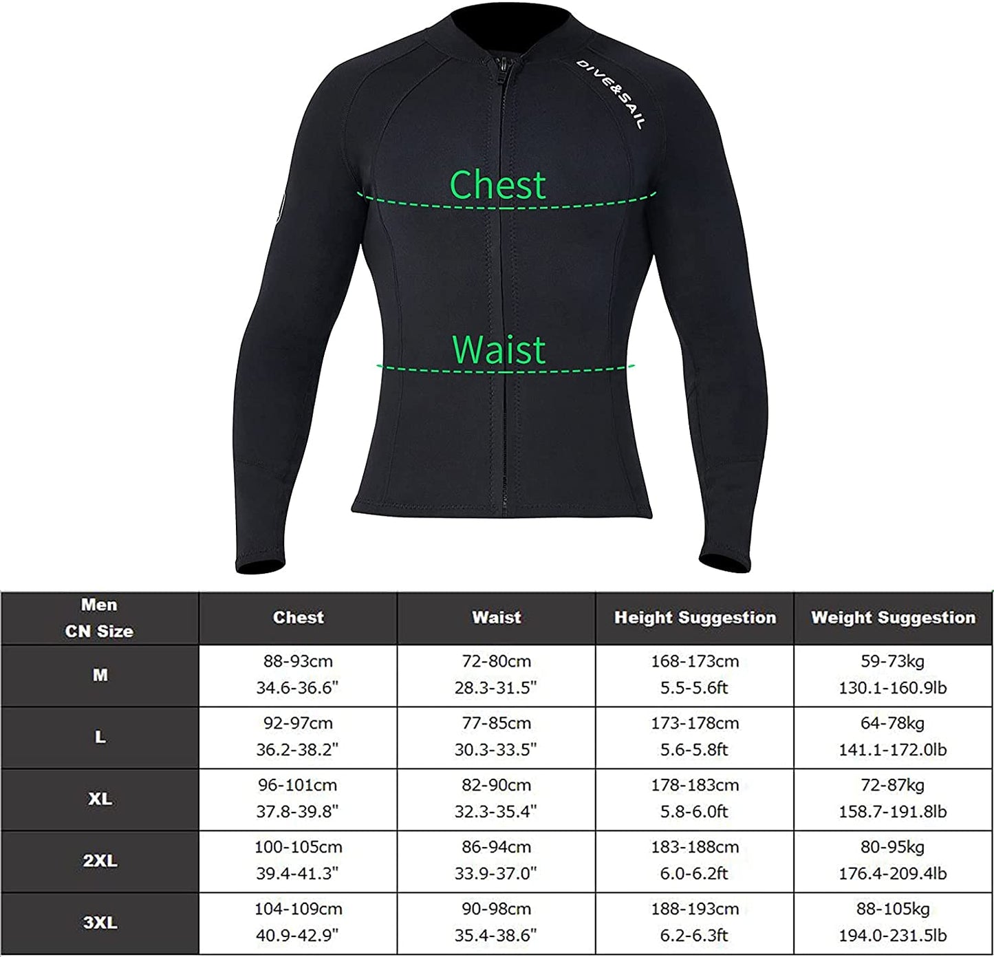 EUPTE 2mm Wetsuits Women/Men Long Sleeve Jacket UPF50+ UV Protection Diving Skin Suit Top for Scuba Diving Snorkeling Surfing Swimming (men, 3XL)