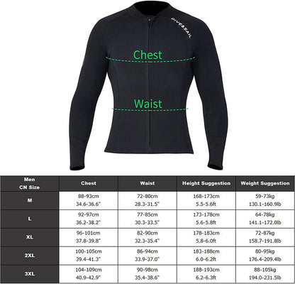EUPTE 2mm Wetsuits Women/Men Long Sleeve Jacket UPF50+ UV Protection Diving Skin Suit Top for Scuba Diving Snorkeling Surfing Swimming (men, L)