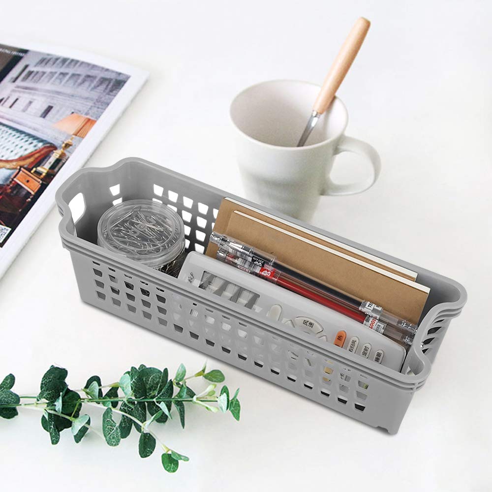 Jandson Small Plastic Storage Baskets, Slim Stackable Baskets 6 Packs, Grey