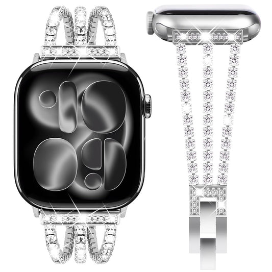 Fullife Compatible with Apple Watch Strap 38mm 40mm 41mm 42mm(Series 11/10),Women Sparkling Crystal Bling Bracelet Straps Replacement Band for iWatch