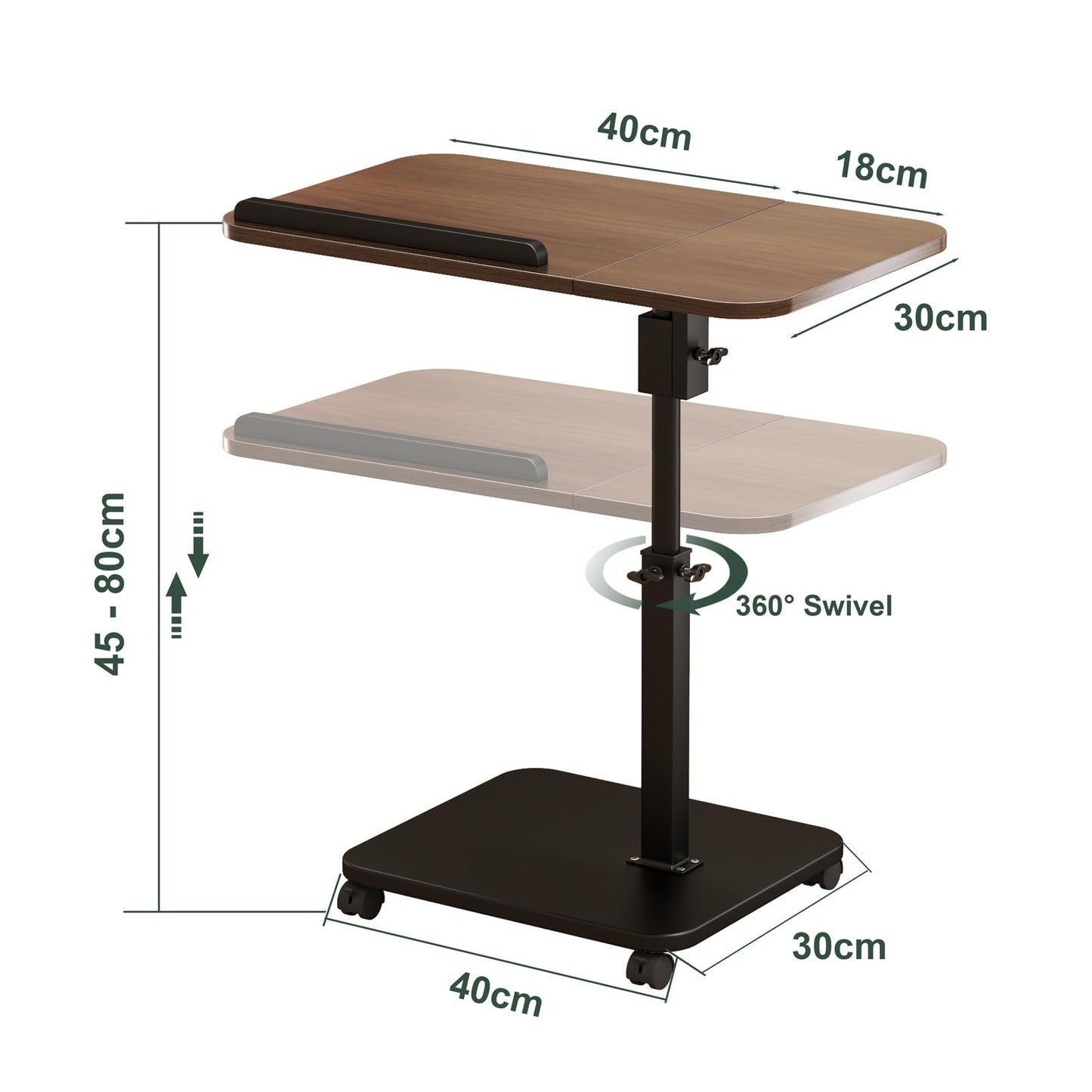 Adjustable Height C Shaped End Table with Wheels,360°Swivel Side Table, Top Tilting Laptop Stand TV Table for Sofa/Bed
