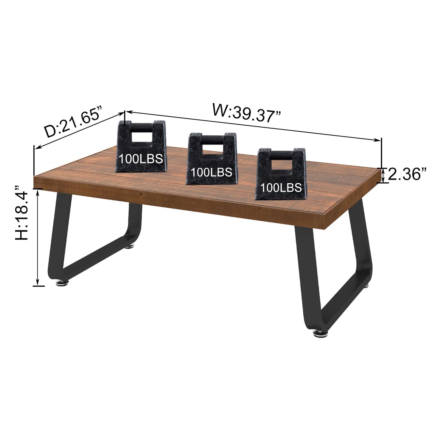 IBF Rustic Solid Wood Coffee Table, Living Room Real Wood Tea Table, 100CM