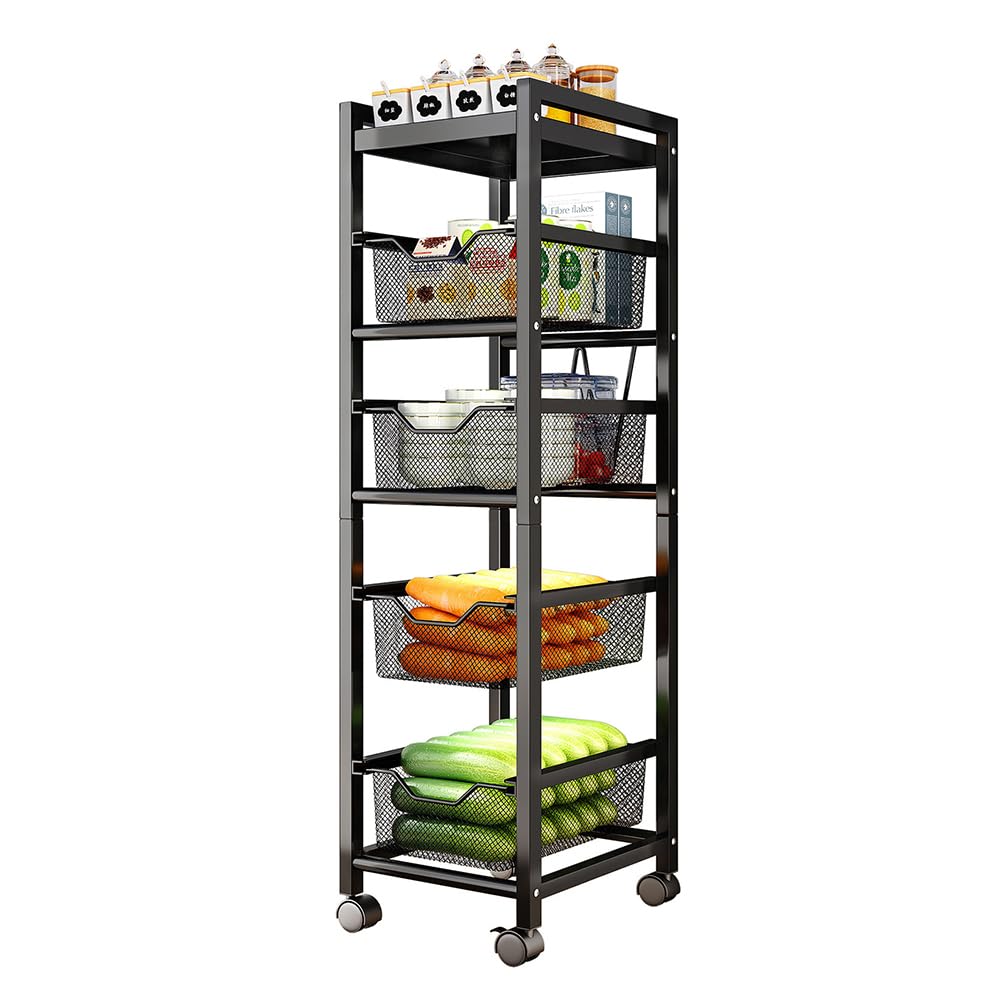 NUODWELL Kitchen Storage Trolley Cart, Rotating Storage Rack Cart