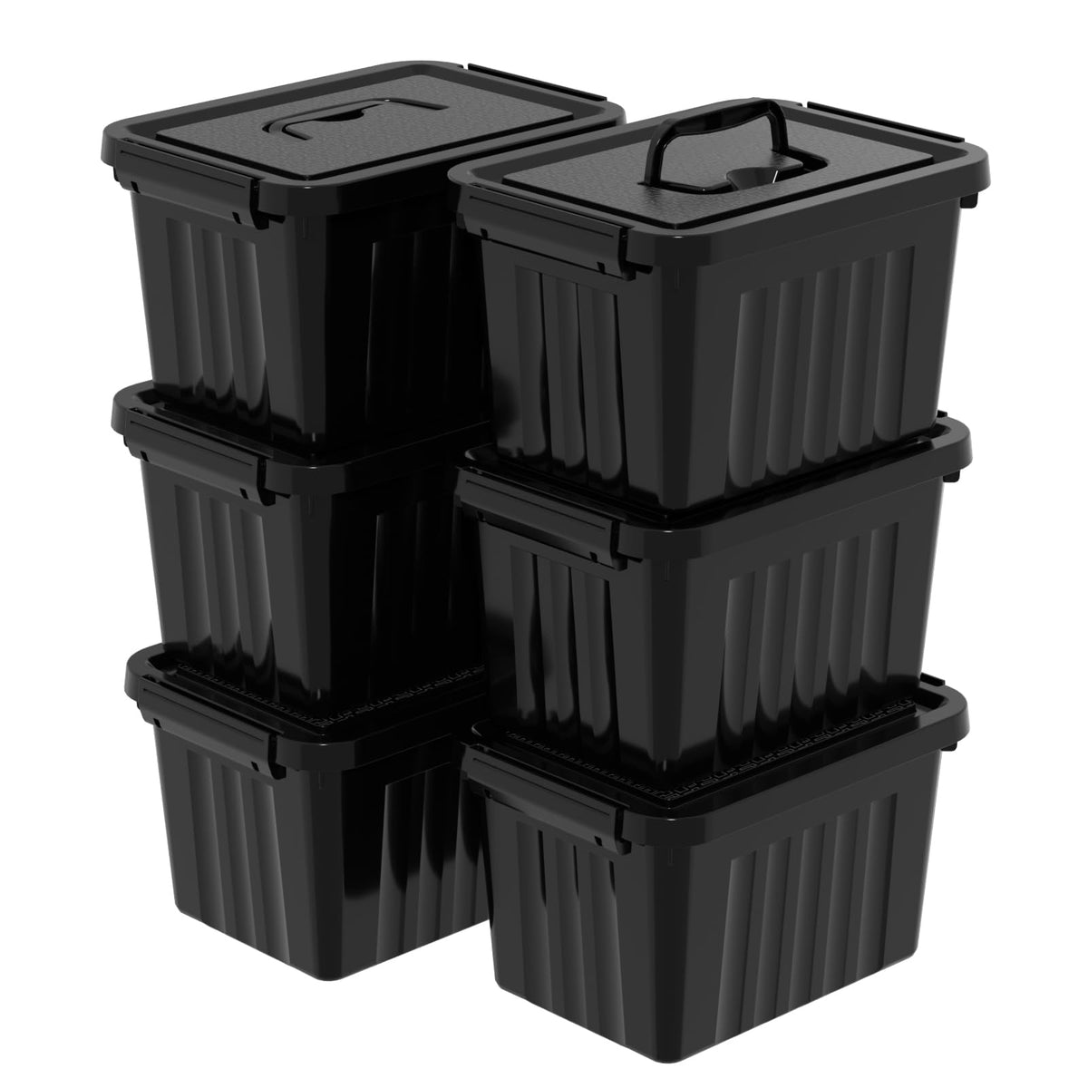 Tyminin 7L Plastic Storage Box with Lids and Handle, Black Storage Containers Use for Home, office, Kitchen and Goods Pack of 6