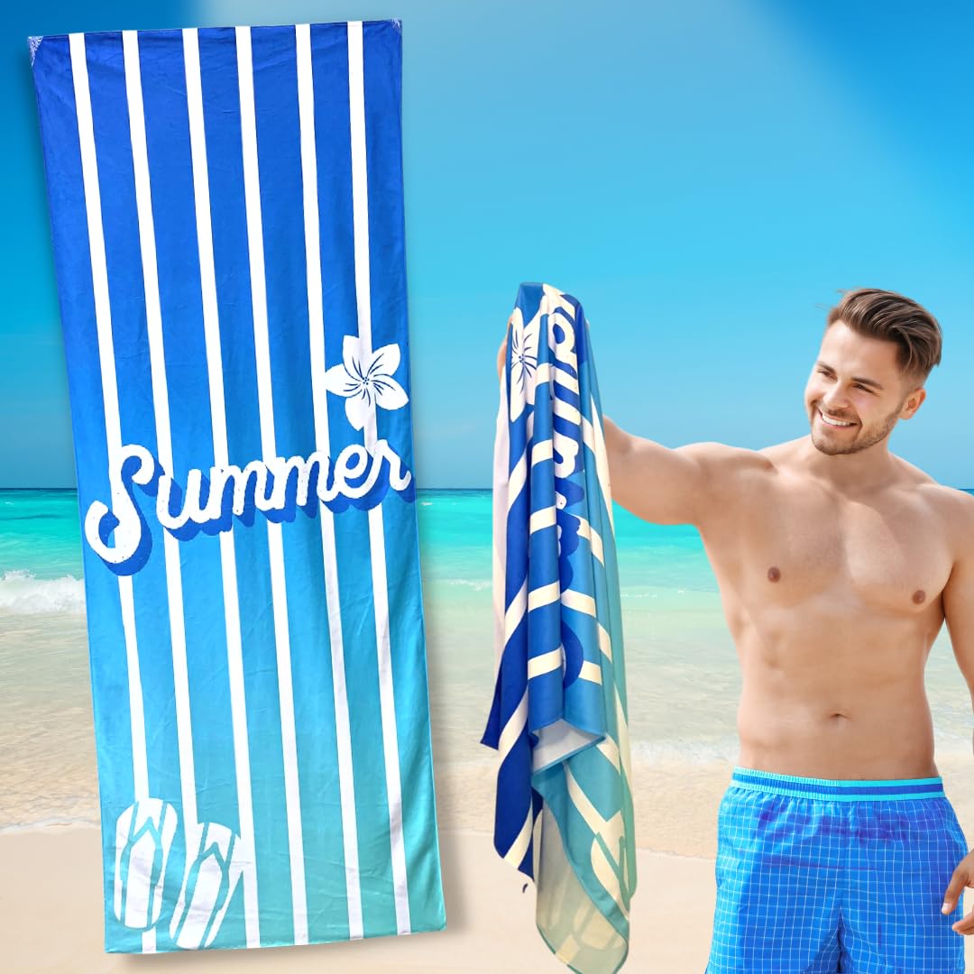 NARAMAKI Large Beach Towel 70 x 190 cm in High Quality Microfibre – Pool Beach Towel with Unique Tropical Design – Made in Italy (Light Blue)