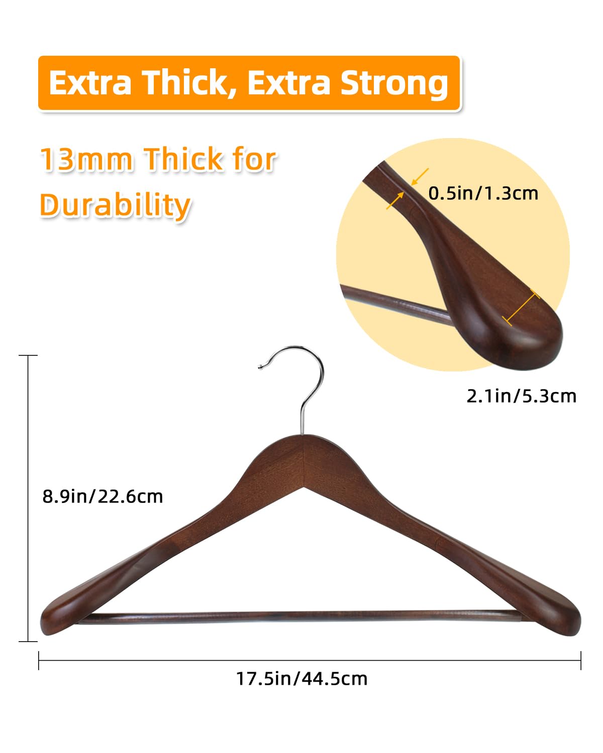Hangerman Natural Wooden Suit Hangers, 10 Pack Wood Coat Hangers, Jacket Outerwear Shirt Hangers, Glossy Finish with Extra Wide Shoulder