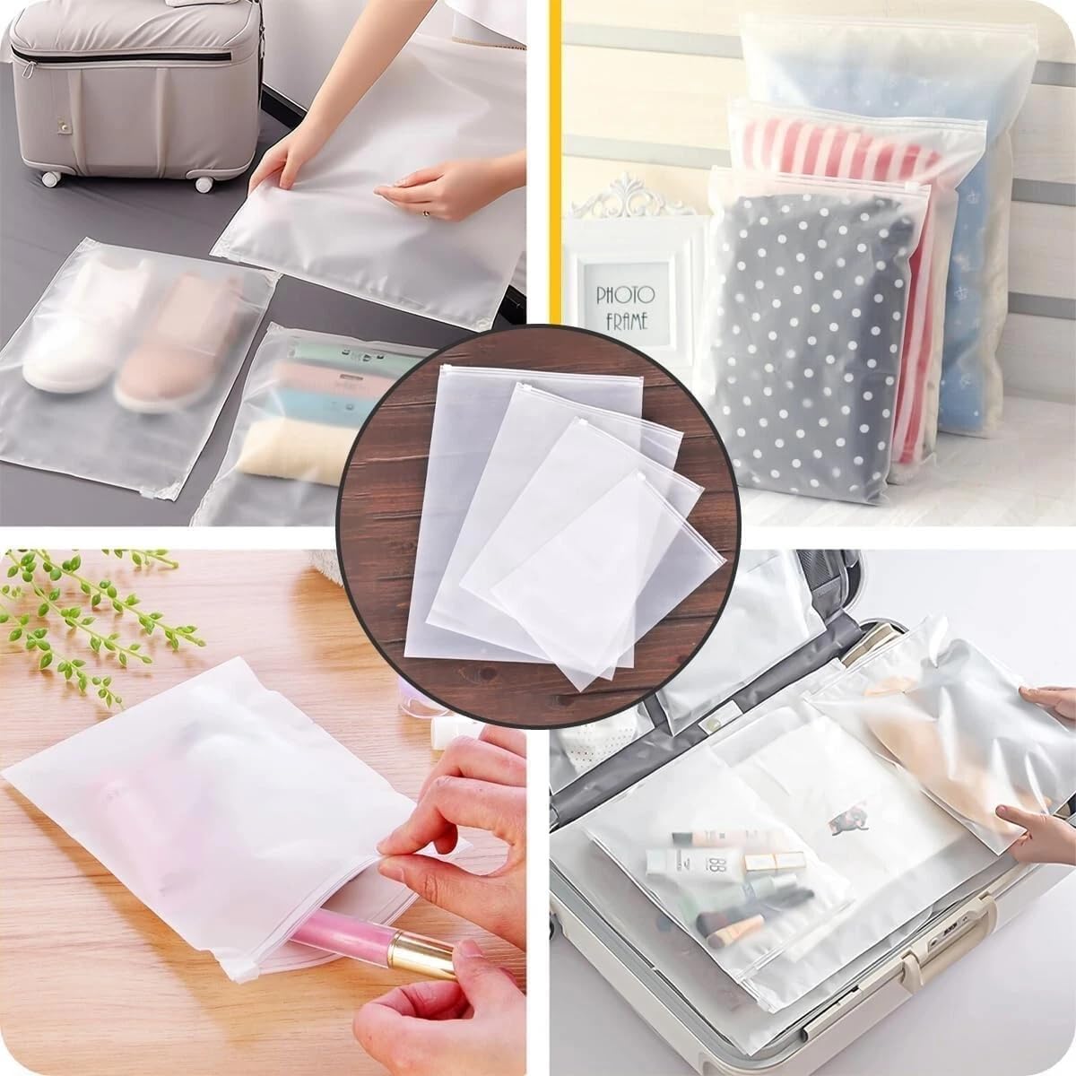 25Pcs Reusable Ziplock Bags,Travel Clothes Storage Bags,5 Multiple Size, Reusable Plastic Frosted Packing Storage Bags for Clothes Shoe