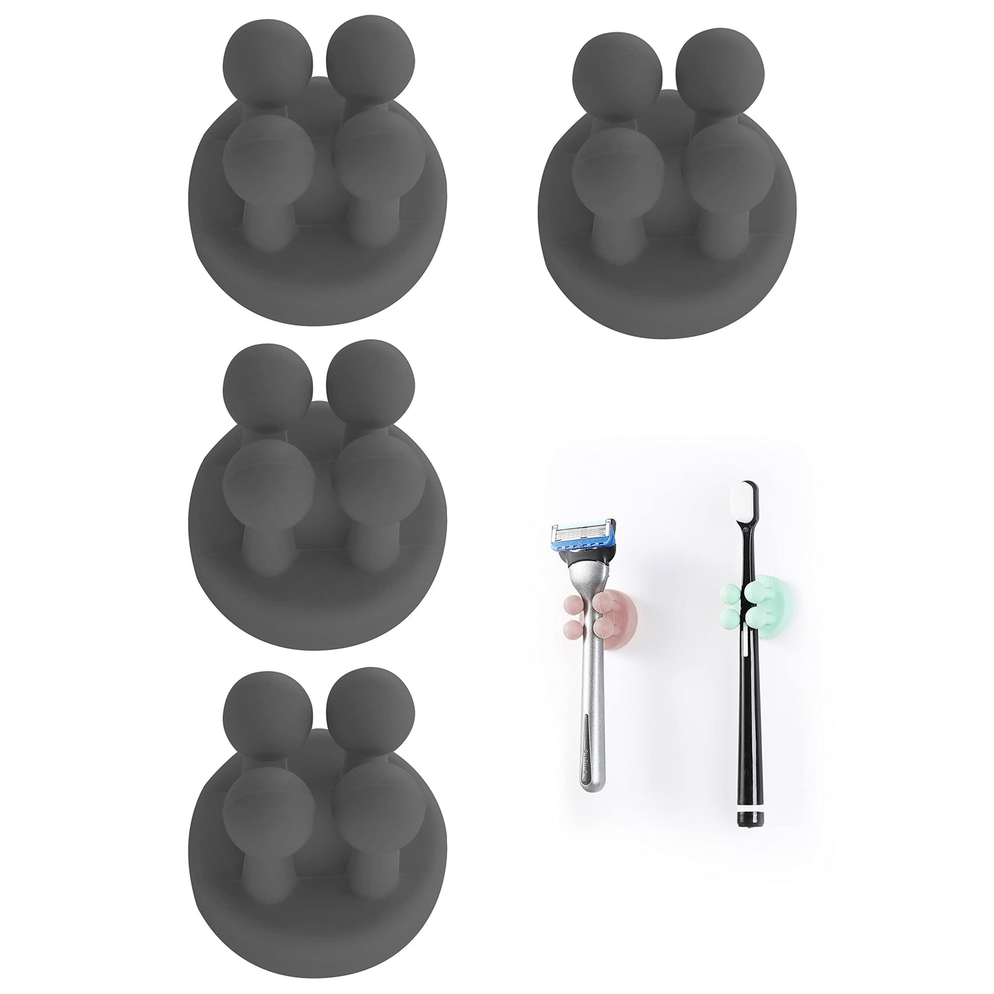 Silicone Toothbrush Holders Multi-Function Hook Razor holder Waterproof Self Adhesive Wall Mounted Single Hook for Wall or Glass for Hanging Bathroom
