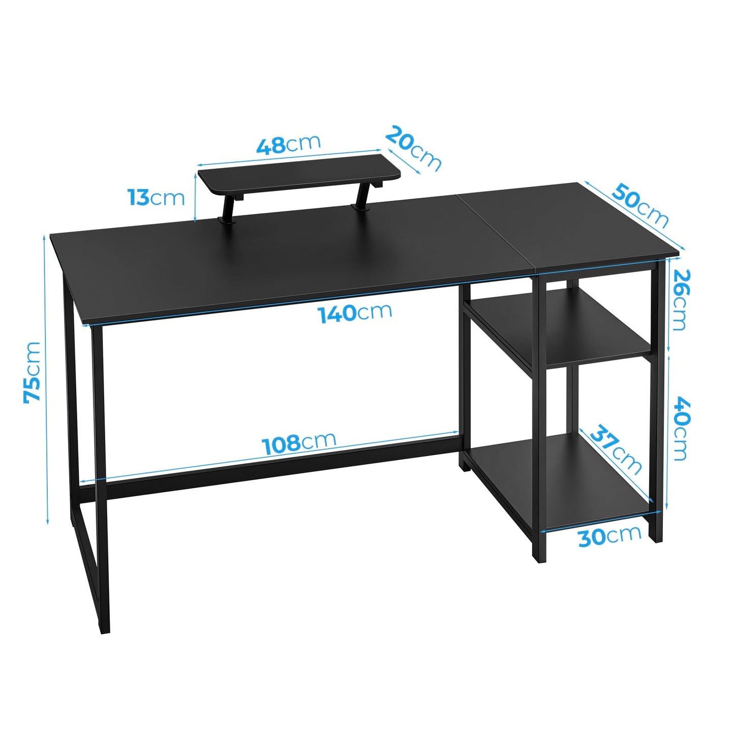 GreenForest Office Desk 140cm with Monitor Stand, Black