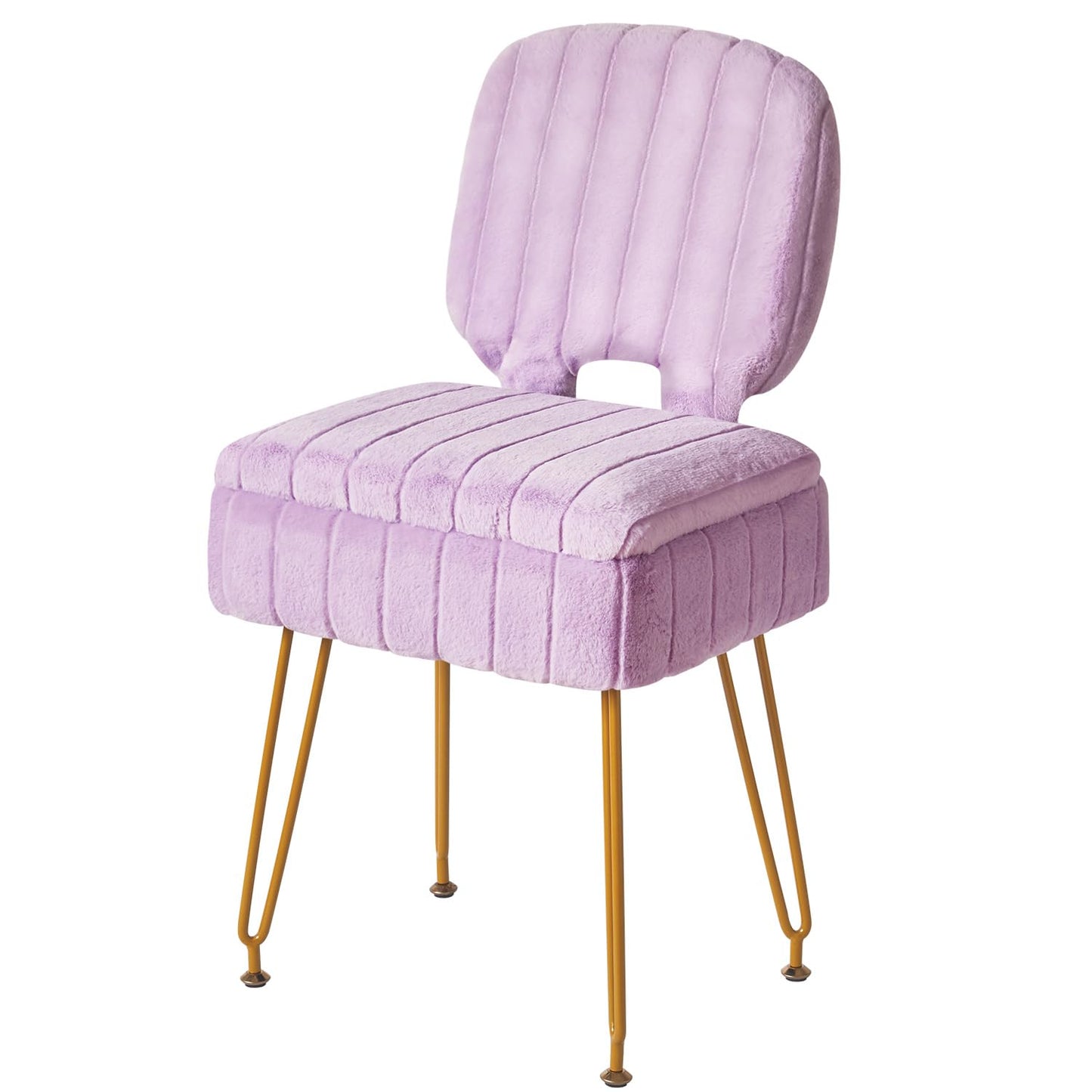 IBUYKE Vanity Stool with Storage, Folding Back Makeup Chair, Purple WBD030V
