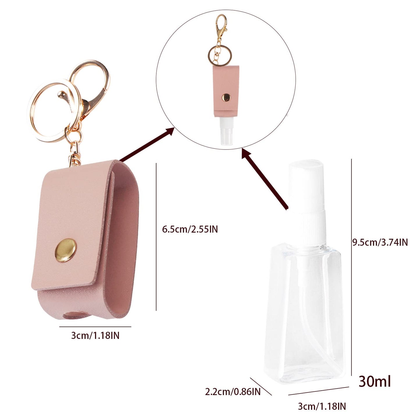 LELE LIFE 6Pcs Leather Small Spray Bottles with Keychain Clip, Leakproof Perfume Atomiser,Refillable Travel Bottles for Alcohol, Perfume,Toner