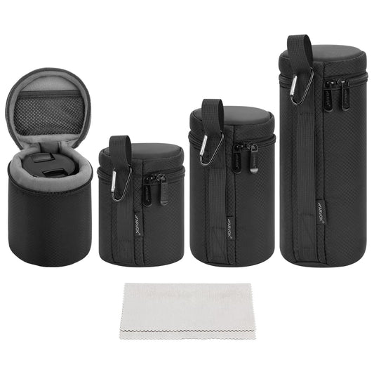 ARVOK Lens Pouch Set Water Resistant Camera Lens Case, Protective Lens Pouch Set for DSLR Camera Lens, 4 Size Thick Camera Lens Bag for Nikon, Tamron,