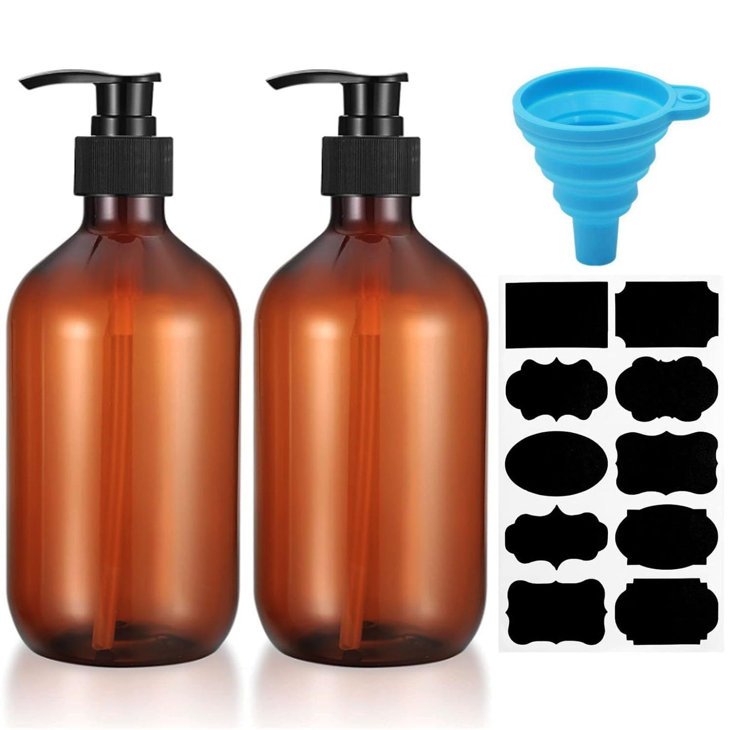2 Package Shampoo Bottles With Pump, 500ml Brown Plastic shampoo bottles with pump
