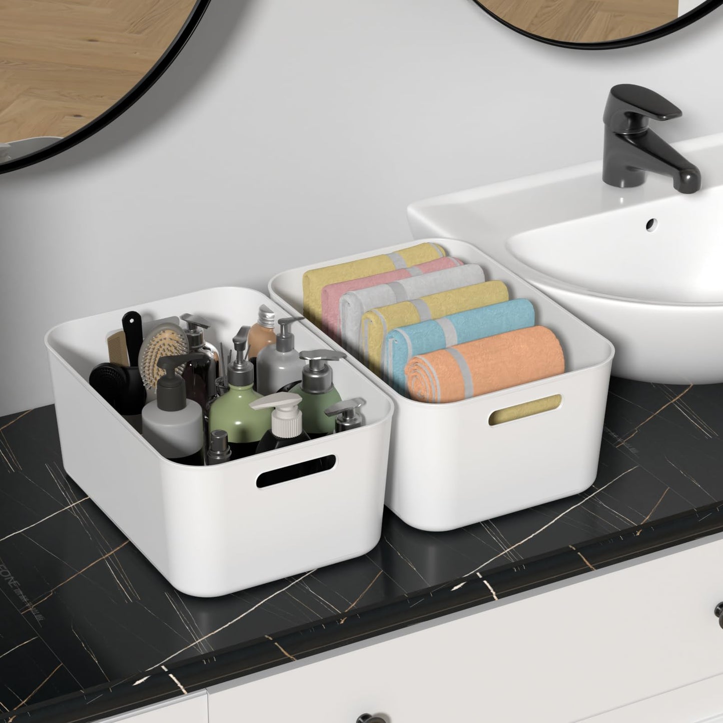 Ionoloy Kitchen Cupboard Organiser Boxes with Lids, 6 Pack Grey Plastic Storage Baskets