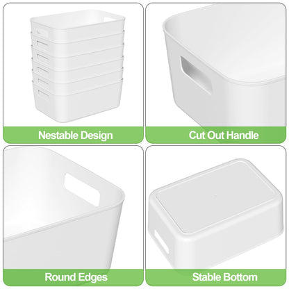 Loiycg 6 Packs Plastic Storage Baskets with Handles, White Storage Boxes