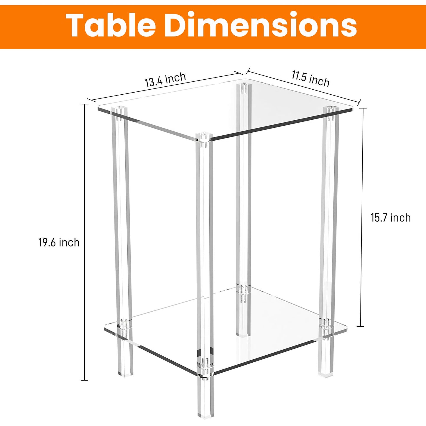 Coolcapis Clear Acrylic Side Table – Small Acrylic End Table, Thin Bedside Night Stand Skinny Living Room Clear Office furniture (Rectangular)