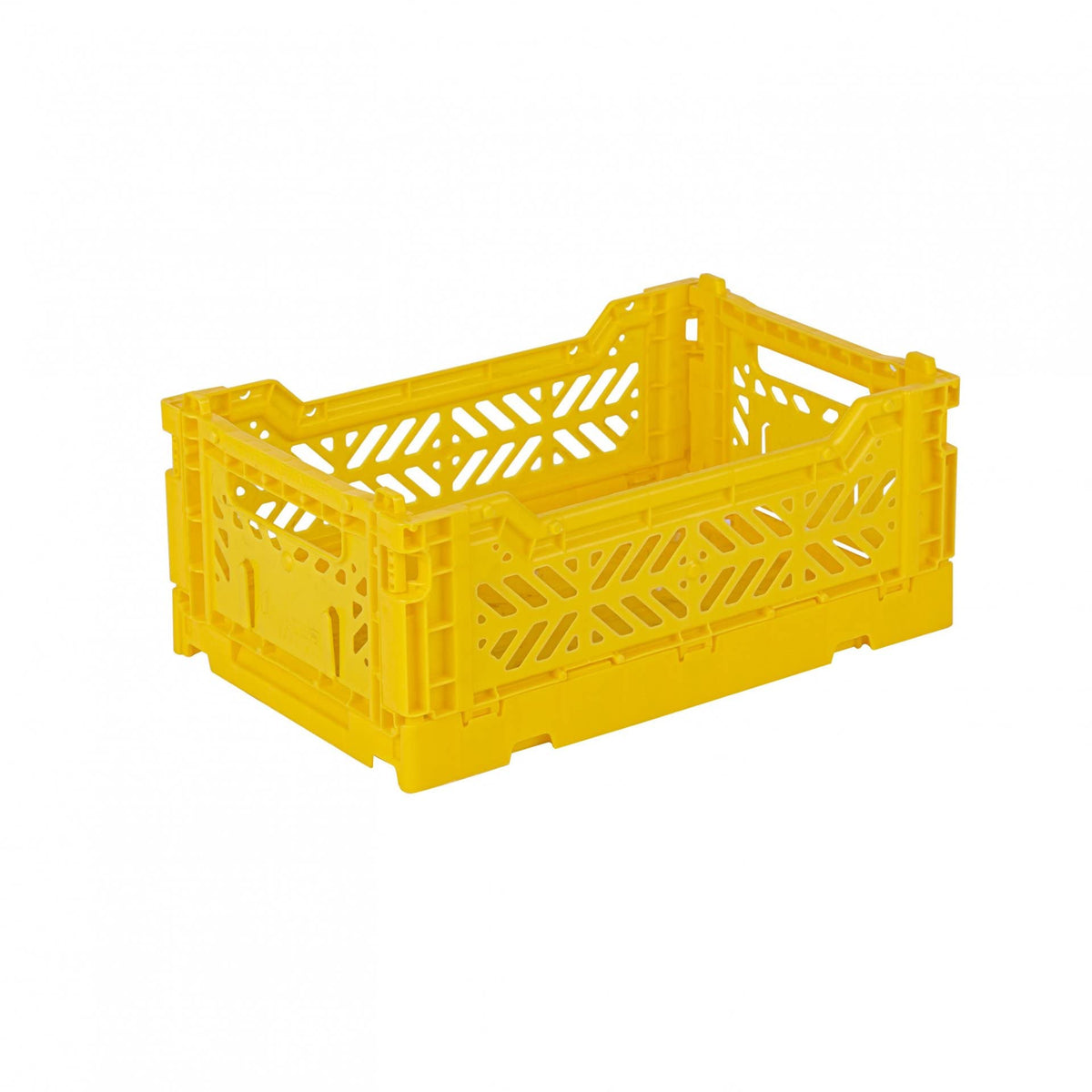 AYKASA Folding Crate, Sturdy Folding Box, Plastic, Stackable, Yellow, Mini 27 x 17 x 11 cm