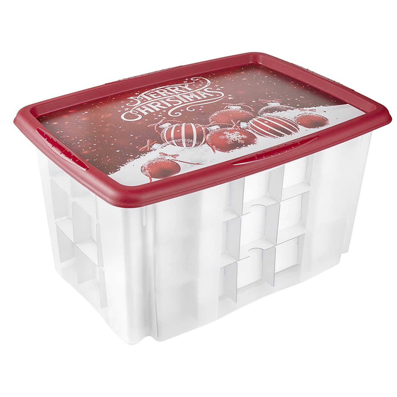 keeeper Storage Box with Christmas Motif and Lid, Stackable, 55x39.5x29.5 cm, 45 L, Wika, Red / Transparent