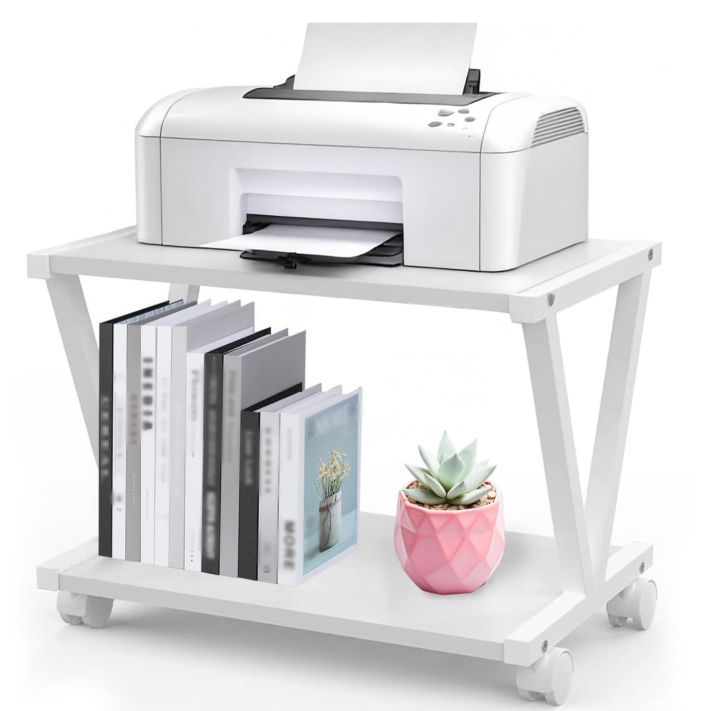 Under Desk Printer Stand with Wheels,2 Tier Mobile Printer Cart 17.3x11x11"