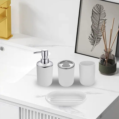 Hosoncovy 4 Pieces Bathroom Accessory Set with Soap Dispenser, Bathroom Cup, Soap Dish ，Toothbrush and Toothpaste Holder White