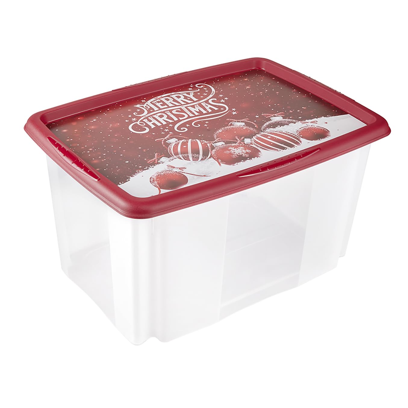 keeeper Storage Box with Christmas Motif and Lid, Stackable, 55x39.5x29.5 cm, 45 L, Wika, Red / Transparent