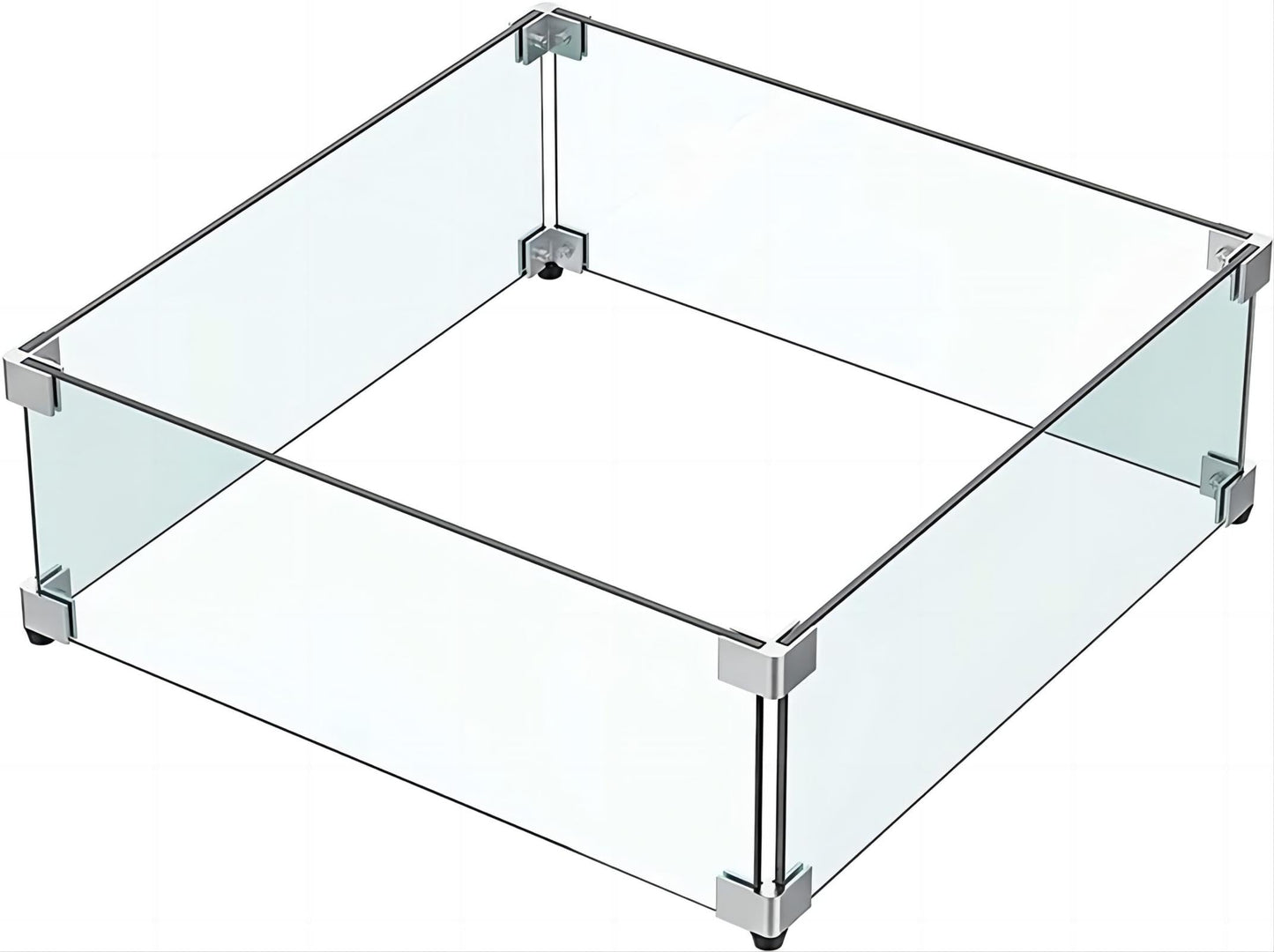 MESIDA 19.5"x19.5"x6" Fire Pit Glass Wind Guard, Tempered Glass Firepit Table Shield, Thick and Sturdy, with Hard Aluminum Corner Bracket & Rubber