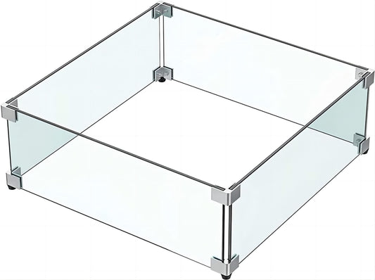 MESIDA 15"x15"x6" Fire Pit Glass Wind Guard, Tempered Glass Firepit Table Shield, Thick and Sturdy, with Hard Aluminum Corner Bracket & Rubber Feet