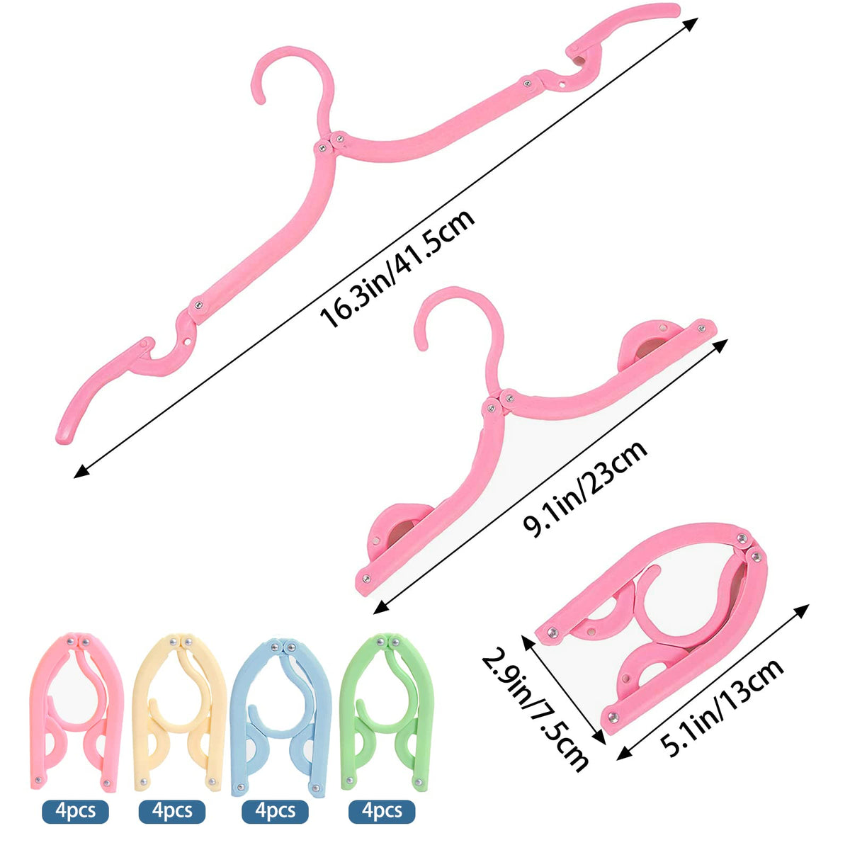 Travel Hangers Foldable, 16 PCS Folding Clothes Hangers Portable Plastic Non-Slip Coat Racks Multifunction Travel Accessories for Home Hotel
