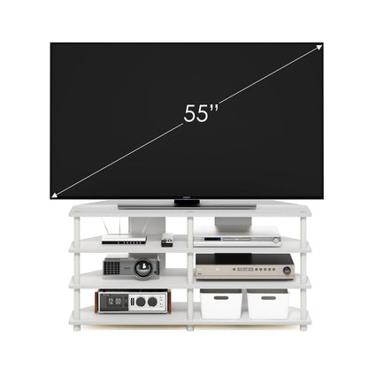 Furinno ECON TV Stand, 4-Tier Corner Entertainment Center, TV Console for TV up to 55 Inch, Easy Assembly, for Living Room, Bedroom, White