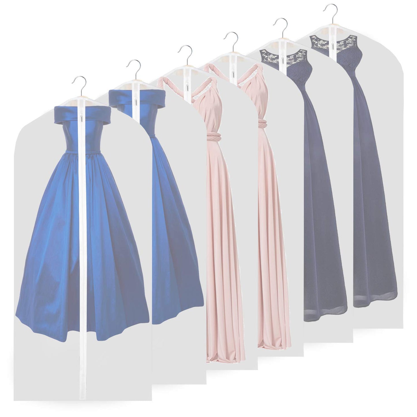 Garment Bags, Breathable 63 inch(6 PCS) Long Wedding Gowns Dress Bags Coat Clothes Covers Bags Moth Resistant Hanging Zipped Garment Bags for Long
