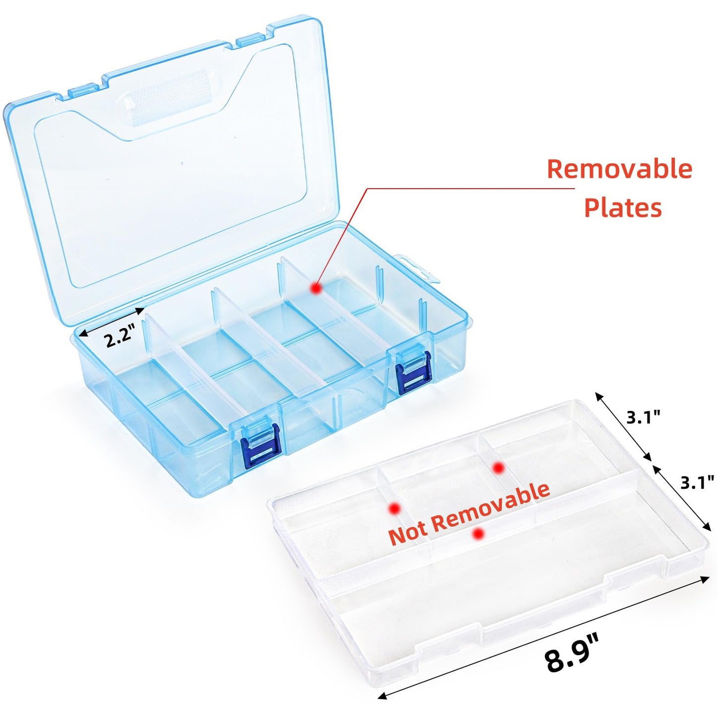 Covzoe 6 Pack Plastic Organizer Box with Adjustable Dividers, Double Layer Bead Organizer 15 Large Grids