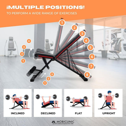 Mobiclinic?, Weight Bench Adjustable Foldable, FlexFit, Gym Bench, up to 440 lbs, for full Body Workout, Multifunction, Full body workout, Bench Press